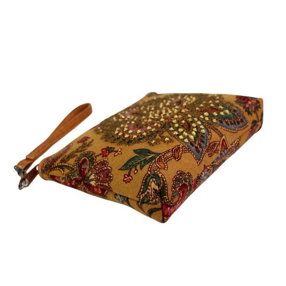 Isabella Fiore BEADED MULTICOLOR CANVAS FLORAL ZIP CLUTCH HANDBAG WRISTLET PURSE - Picture 6 of 14